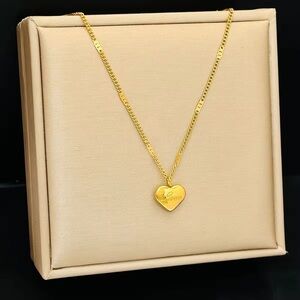 Elegant Gold Heart Necklace with Inscription